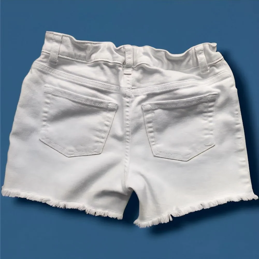 Cat & Jack Girls Jean Shorts White Cutoff Mid-Rise Size Large Elastic Waistband
